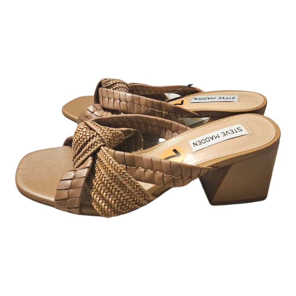 Steve Madden Faux Vegan Leather Decker Criss Cross Knit Sandal Size 7 - Picture 3 of 5